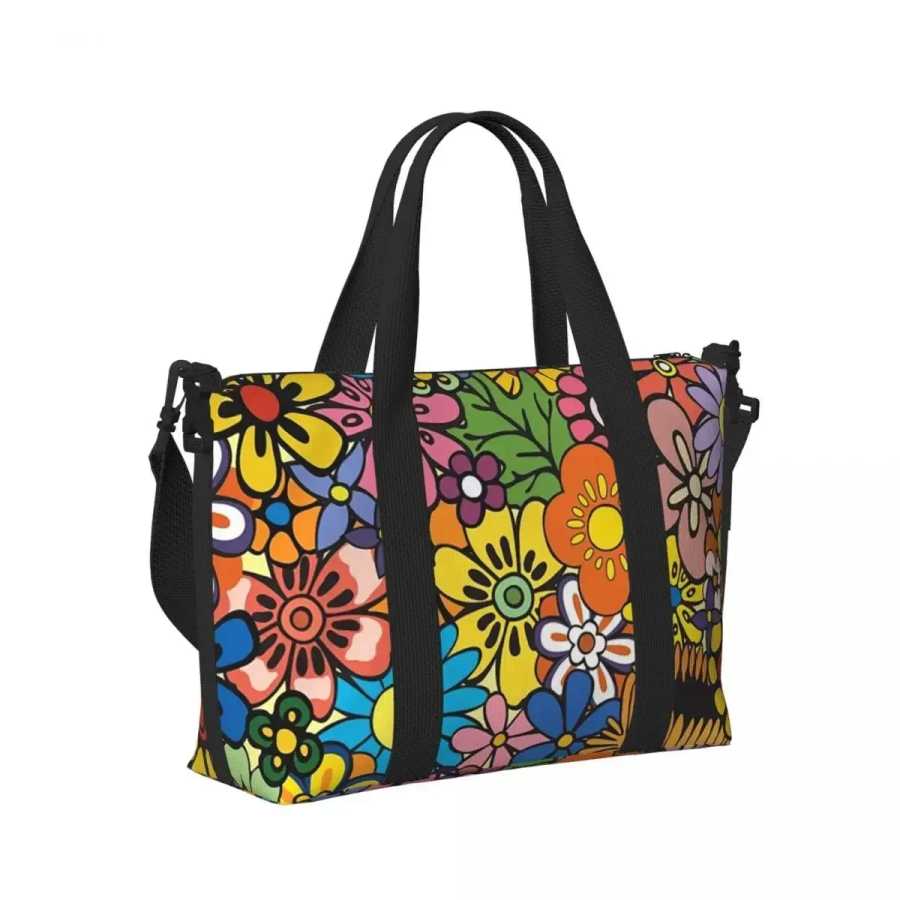Пляжная дорожная сумка Hippie Flowers, большая вместительная сумка-тоут для спортзала, спорта, женская сумка для покупок, сумка через плечо Дорожные сумки