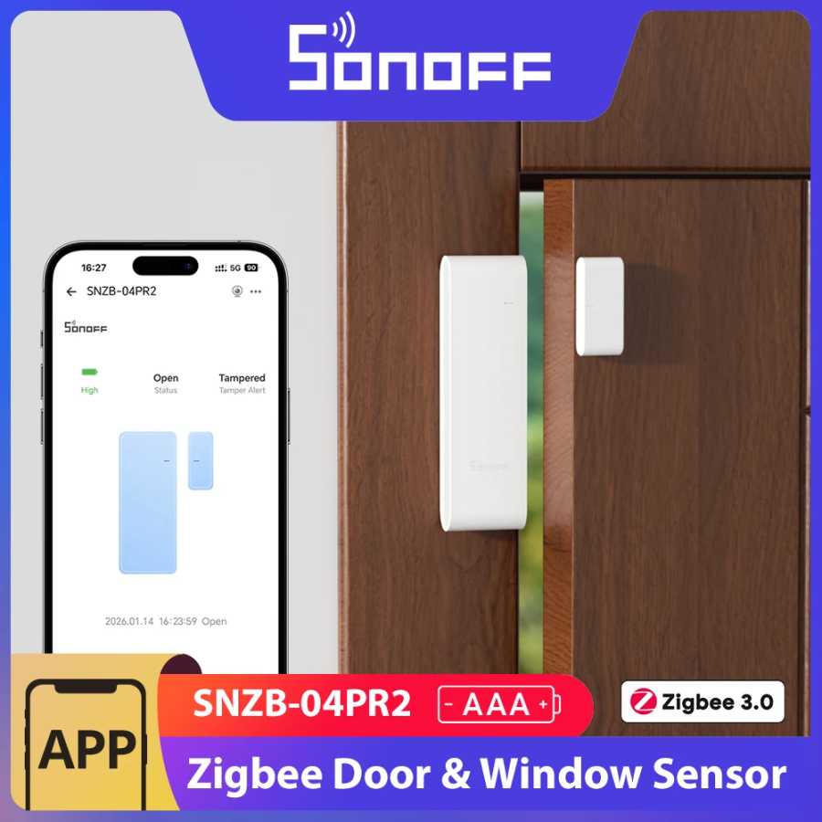 Датчик открытия двери/окна SONOFF SNZB-04PR2 SenseGuard DW Gen2 Zigbee с активной защитой и оповещениями о несанкционированном вмешательстве, мониторинг через приложение ZBBridge-P Умная электроника