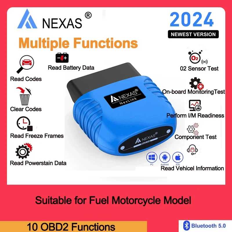 Диагностический сканер NEXAS для мотоциклов, Bluetooth 5,0, OBD2, устройство считывания кодов неисправностей для iOS, Android, Windows Инструмент для ремонта автомобилей