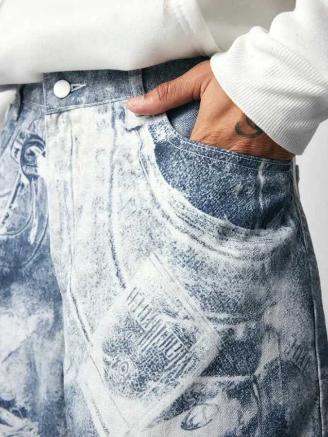 Фотография №3 товара Мужские джинсы Harajuku Y2K, уличная одежда, мешковатые широкие джинсовые брюки