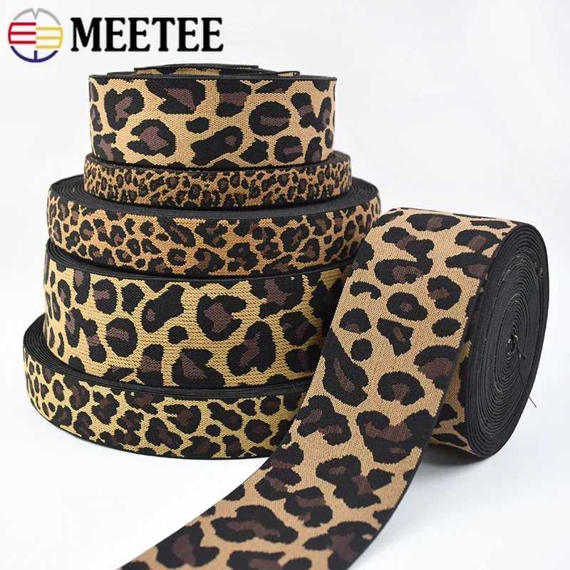5/10 м Meetee 15-50 мм жаккардовая эластичная лента с леопардовым принтом, эластичная лента, спортивная одежда, штаны для йоги, весенний пояс, швейные аксессуары Искусство, ремесла и шитье