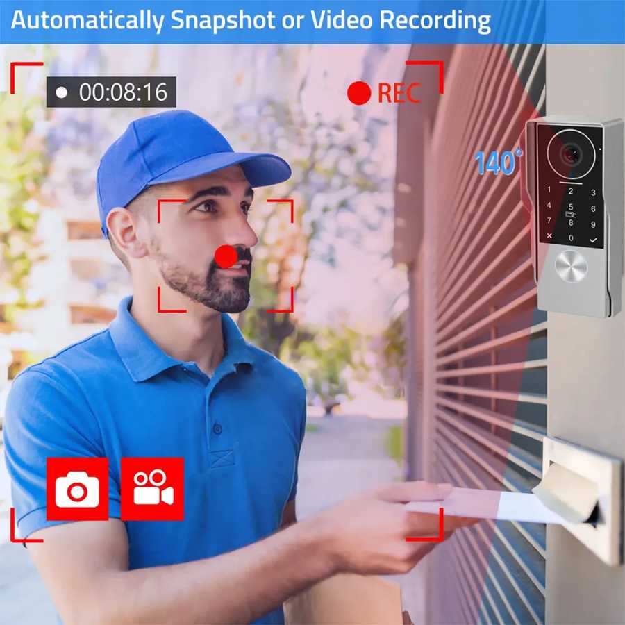 Фотография №4 товара Пароль 4в1 разблокировка HD Wi-Fi дверной звонок видеодомофон для домашнего