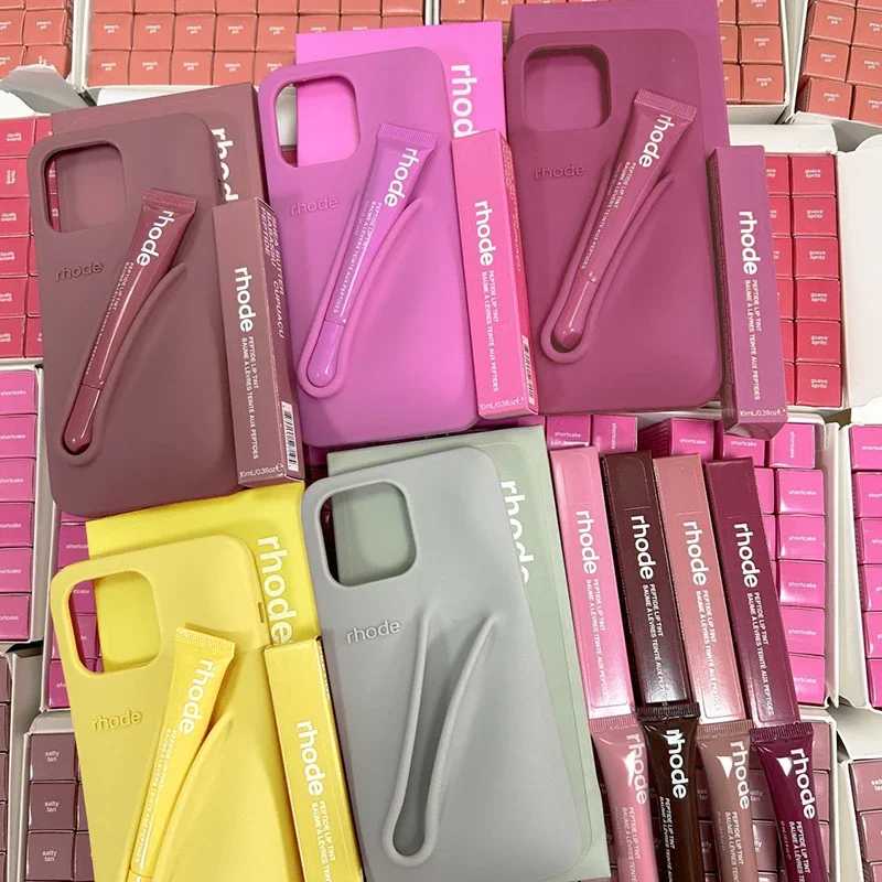 Чехол для iPhone 17 Pro Max, Air 15, 14, 13, 12, 11, 17 ProMax Plus, серый, с ручкой-держателем для помады, силиконовый Чехлы и чехлы для мобильных телефонов