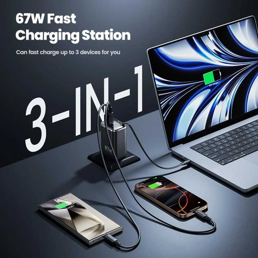 Фотография №2 товара Toocki 67 Вт USB-зарядное устройство с дисплеем и кабелем типа