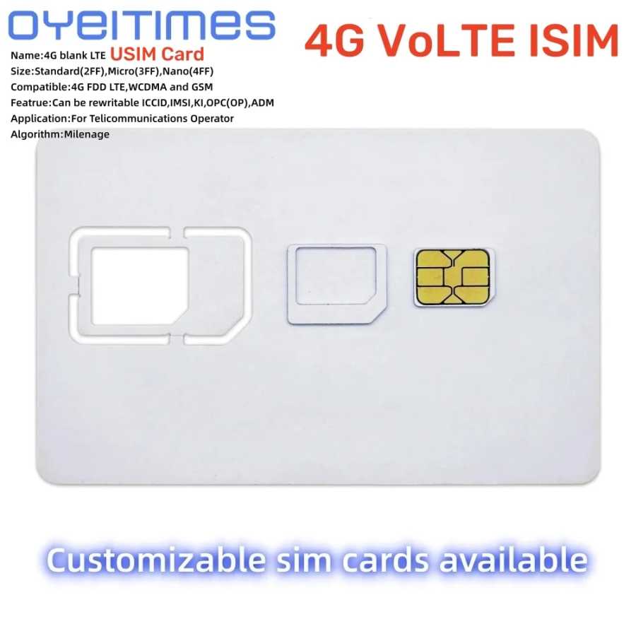 Программируемая пустая SIM-карта OYEITIMES LTE USIM 4G VoLTE ISIM WCDMA GSM Nano Micro SIM-карта 2FF 3FF 4FF для телекоммуникационного оператора SIM-карты и аксессуары