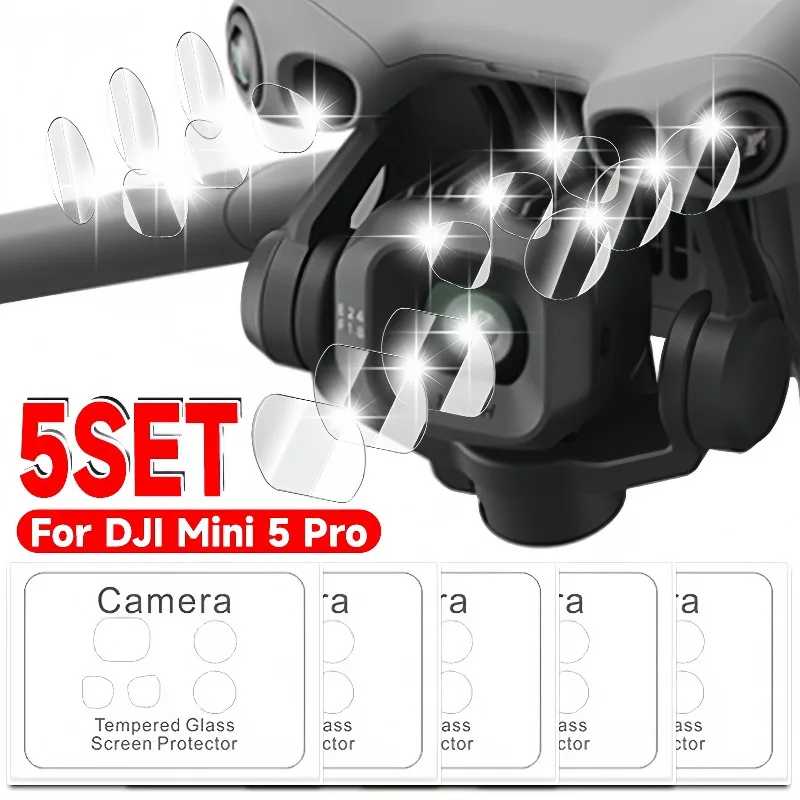 5-1 комплектов пленки для объектива для DJI Mini 5 Pro Drone, закаленное стекло, защитные пленки для объектива камеры с защитой от царапин для DJI Mini 5Pro Pro Умная электроника