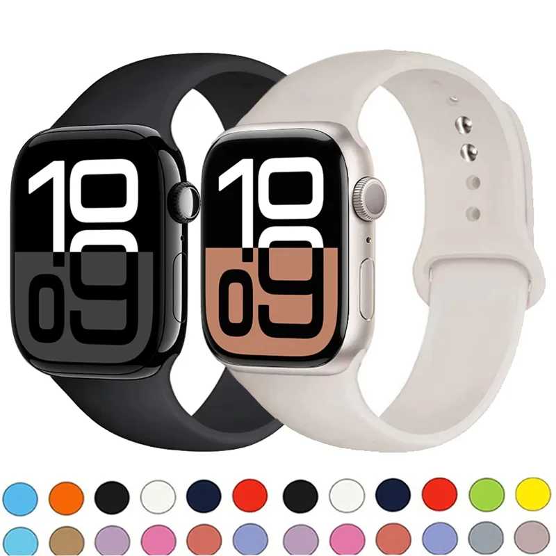 Силиконовый ремешок для Apple Watch 44 мм 45 мм 41 мм 49 мм 40 мм 42 мм 46 мм Спортивный браслет iWatch Series 10 9 Ultra 2 8 7 SE 6 5 4 Аксессуары для часов
