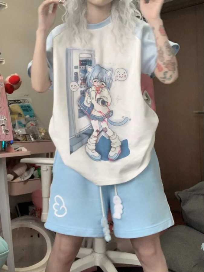 Фотография №3 товара HOUZHOU Kawaii милые женские шорты на шнуровке с милым мультяшным