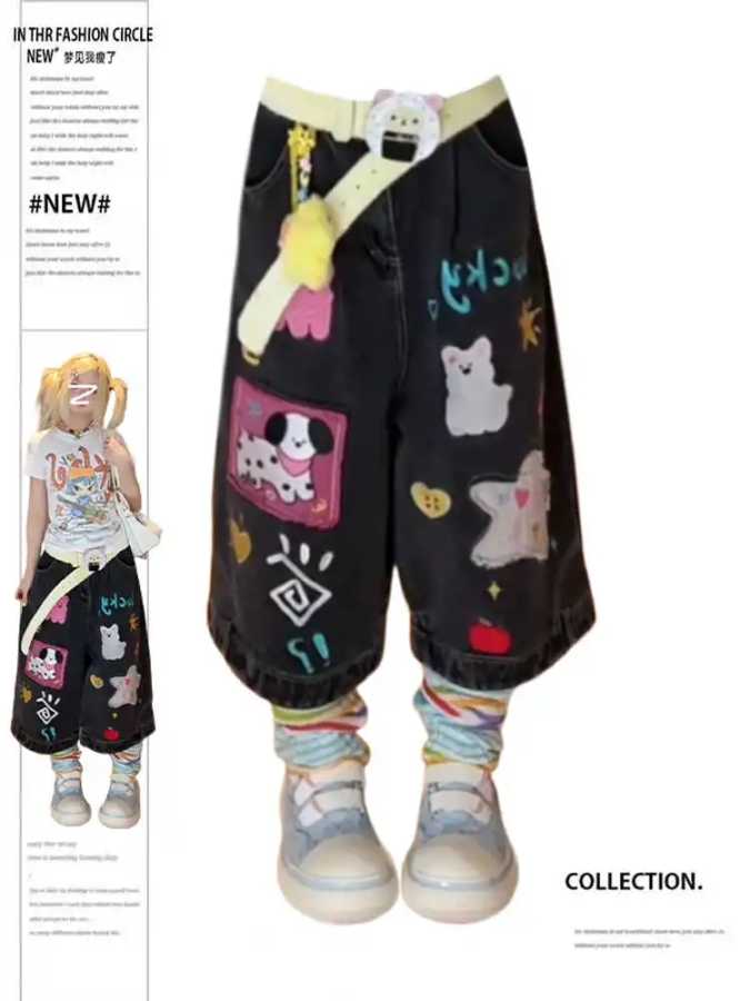 Летние женские шорты Shoujo Jorts Abi Tide Harajuku, корейские джинсовые шорты Kpop 2000-х годов, стильные джинсовые брюки в стиле гранж Y2k, японская уличная одежда Джинсы（Новые）