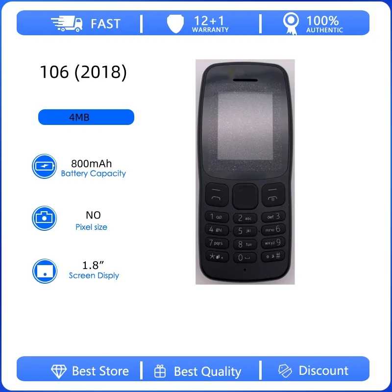 Оригинальный восстановленный мобильный телефон 106 (2018) с двумя SIM-картами, разблокированный GSM 900/1800, с русской, арабской, ивритской клавиатурой, произведено в Финляндии Б/У и восстановленные телефоны