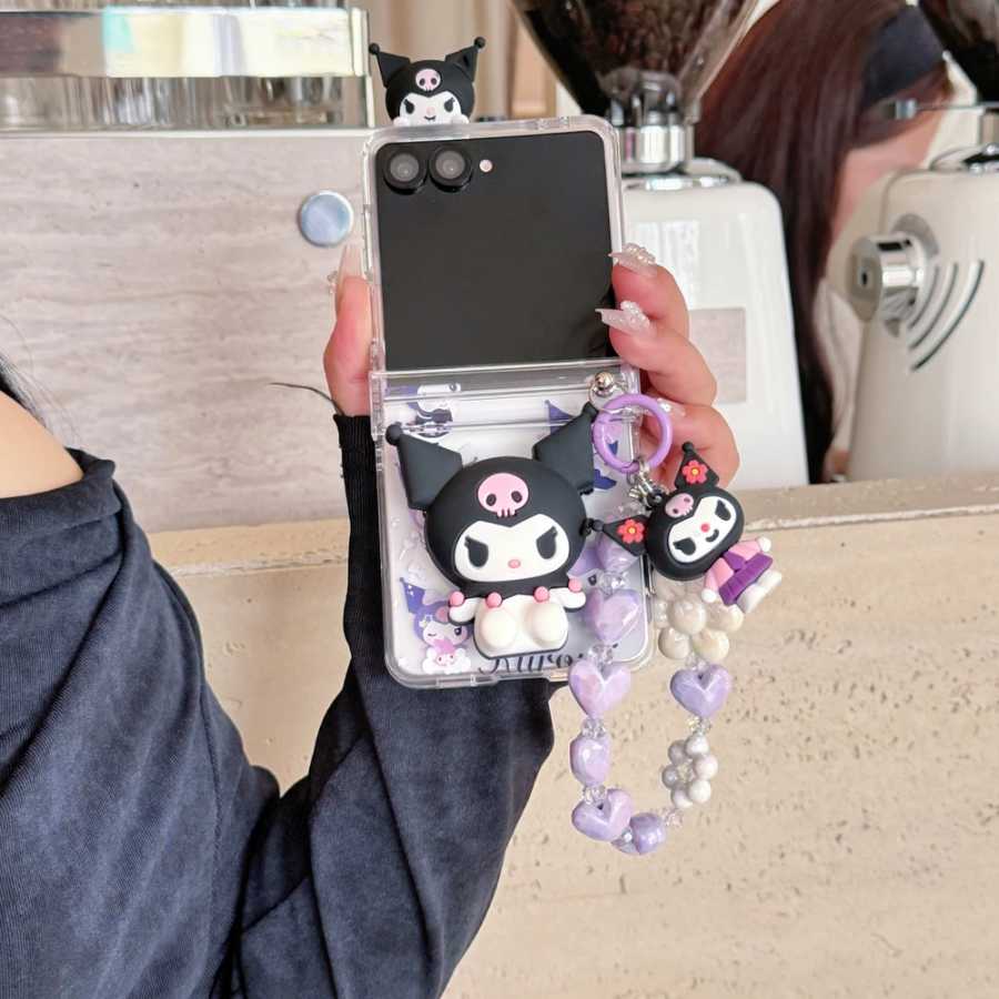 3D-чехол для телефона с милым мультяшным дизайном Sanrio My Melody Kuromi, подставка-держатель, жесткий чехол с ремешком для Samsung Galaxy Z Flip 7 6 5 4 3 Чехлы и чехлы для мобильных телефонов