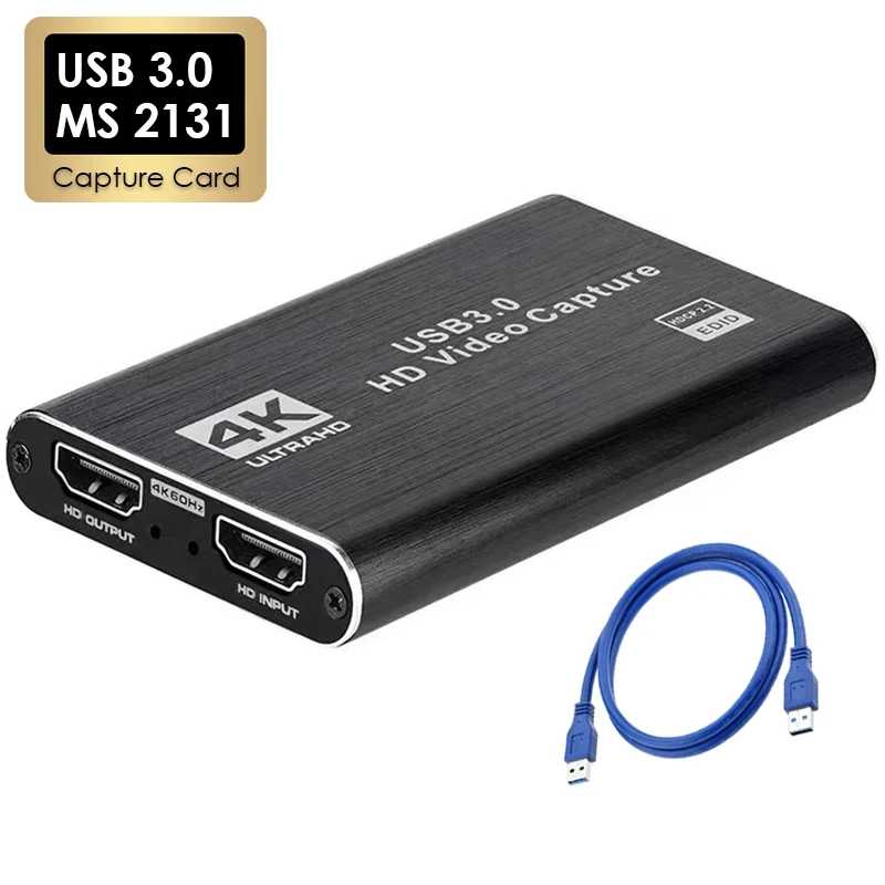 Карта видеозахвата 4K USB 3.0, HDTV 1080P 60Hz, HD видеорекордер для PS4, OBS, записи игр и прямой трансляции Видеонаблюдение
