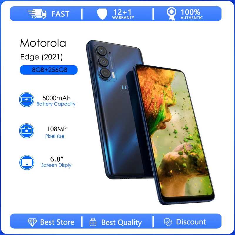 Оригинальный разблокированный смартфон Motorola Edge (2021) XT2141 One Sim, 6 ГБ ОЗУ, 256 ГБ ПЗУ, восьмиядерный, 108 МП, 6,8 дюйма, 5000 мАч, Android 11, NFC Б/У и восстановленные телефоны