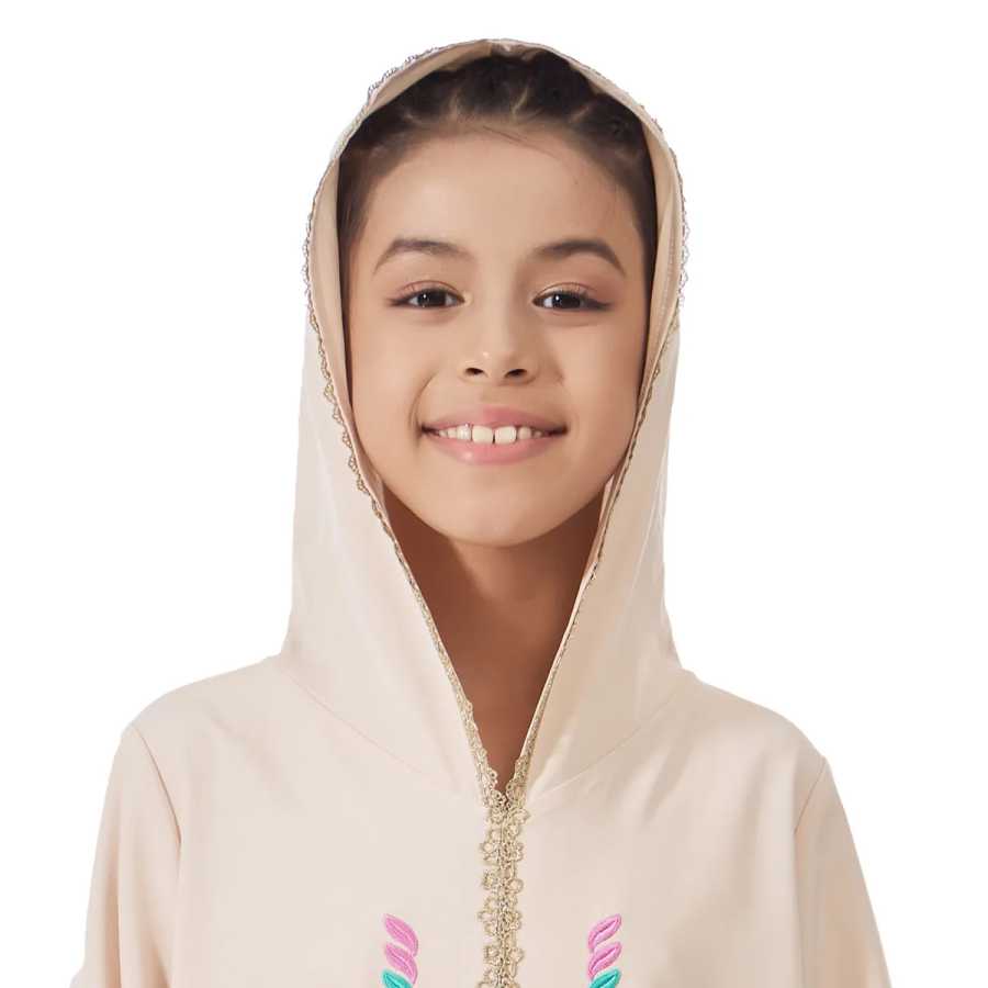 Фотография №5 товара Kids Hooded Dress Lace Embroidery Muslim Abaya Ankara Dashiki Boubou