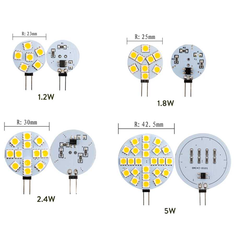 5 шт. мини G4 светодиодные лампы постоянного тока 12 В 5050 SMD 1,2 Вт 2,4 Вт 5 Вт 120 градусов двухконтактный холодный теплый белый галогенная сменная лампа Лампочки и световые трубки