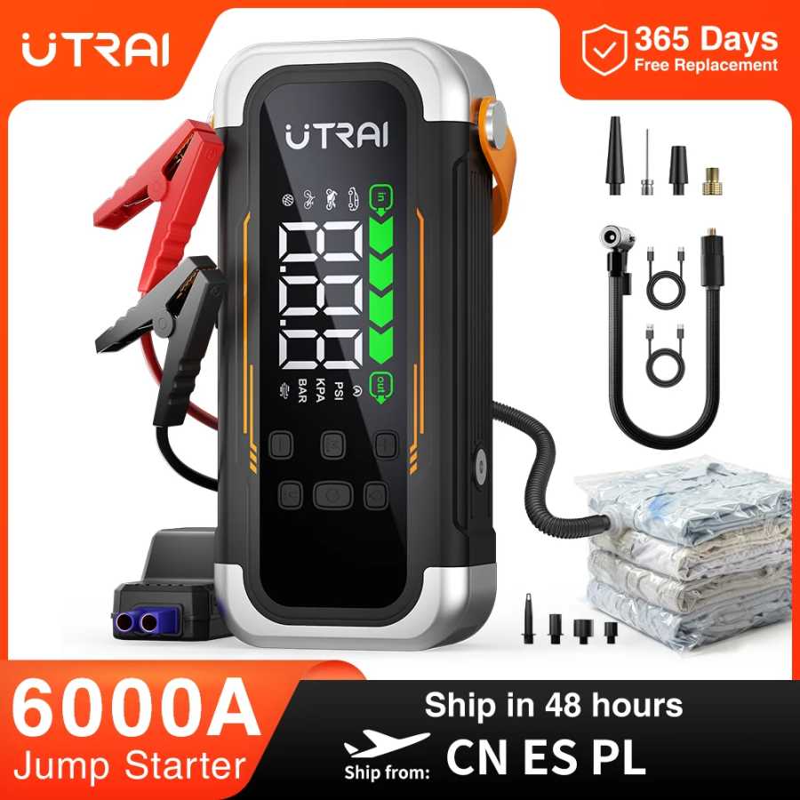 UTRAI 5 в 1 6000A Автомобильный стартер 150PSI Воздушный насос PD30W Power Bank Высокоскоростной воздушный поток Dualmode для каякингаУсилитель автомобильного аккумулятора Автоэлектроника