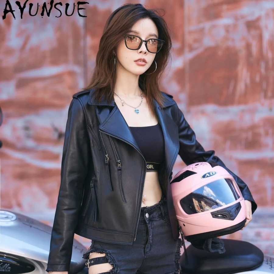 AYUNSUE 100% кожаная куртка из натуральной кожи для женщин, осенняя одежда, модное пальто из овчины, женские мотоциклетные куртки, облегающие куртки Jaqueta De Couro Кожаная одежда