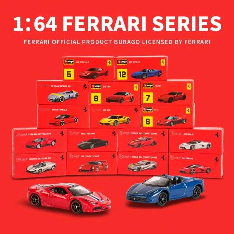 Bburago 1:64 Ferrari 812 Daytona SP3 SF90 SP1 F40 488GTB 599GTO ENZO Статические литые автомобили Коллекционная модель игрушечного автомобиля для хобби Играйте в транспортные средства и модели