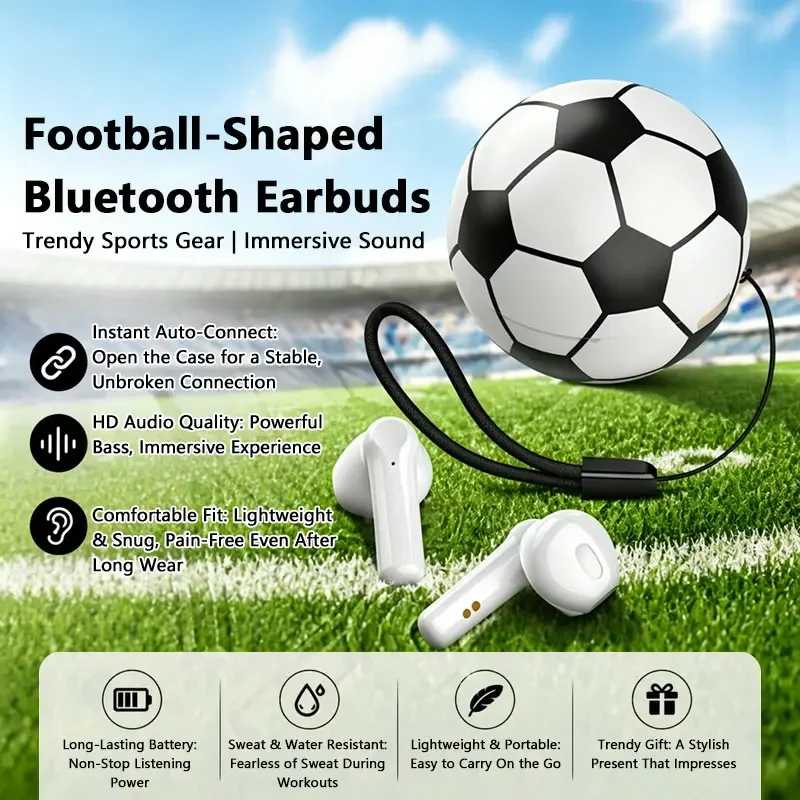 Новые беспроводные Bluetooth-наушники в форме футбольного мяча со стереозвуком, спортивные наушники с функцией громкой связи, идеальный подарок для любителей спорта. Портативное аудио и видео