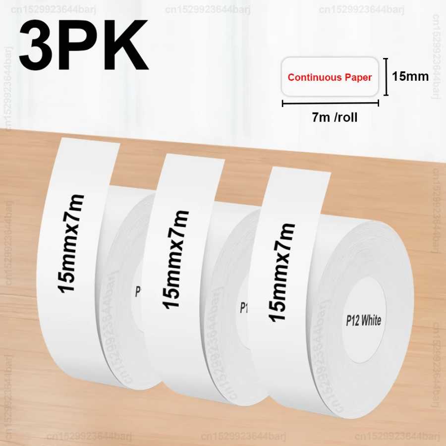1/2/3PK P12 термонаклейка для этикеток самоклеящаяся непрерывная бумага для этикеток 15 мм x 7 м для Marklife P12 P15 Phomemo D30 Q30 Label Maker 