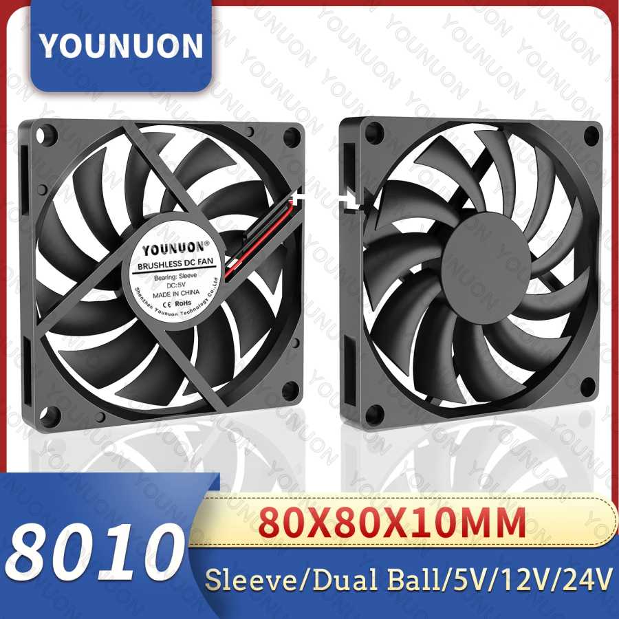 YOUNUON 80MM Вентилятор 5V USB Вентилятор 80x80x10mm 8cm DC 5V 12V 24V 8010 Вентилятор Бесщеточный охлаждающий вентилятор Вентилятор для ПК Вентилятор корпуса компьютера Кулер Компьютерные комплектующие