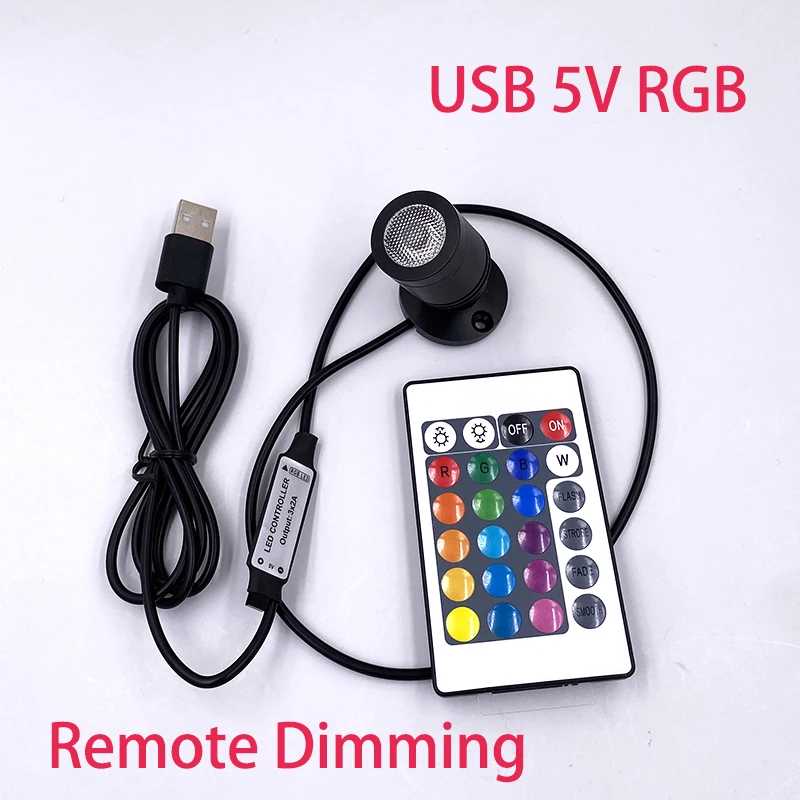 Миниатюрный RGB LED-светильник USB 5В с регулировкой яркости, мини-прожектор для потолка 1Вт 3Вт, для витрин, кукольных домиков, ювелирных шкафов Светодиодная подсветка