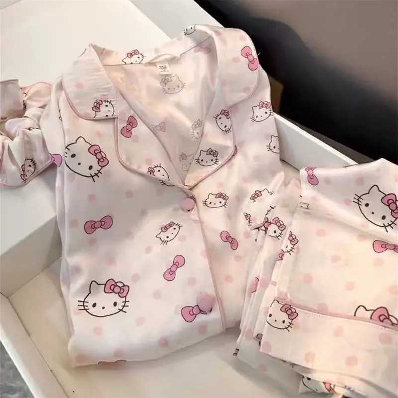 Милый и очаровательный комплект для сна HelloKitty: женская домашняя одежда с длинными рукавами и брюками на весну и осень, комплект из двух предметов Женская одежда для сна и отдыха