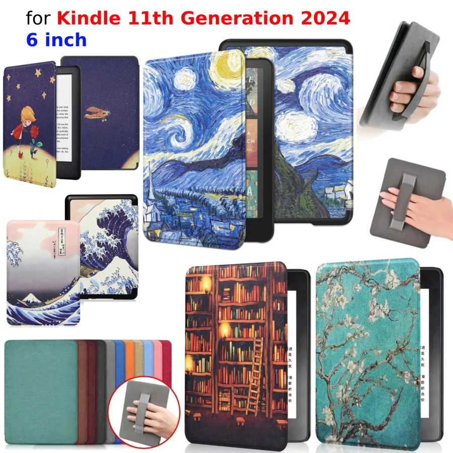 Для Kindle 11-го поколения 2024 Чехол 6" с ручным ремешком Kindle 6-дюймовый чехол для электронной книги C2V2L3 Auto Wake Sleep Обложка из искусственной кожи Аксессуары и запчасти для планшетов