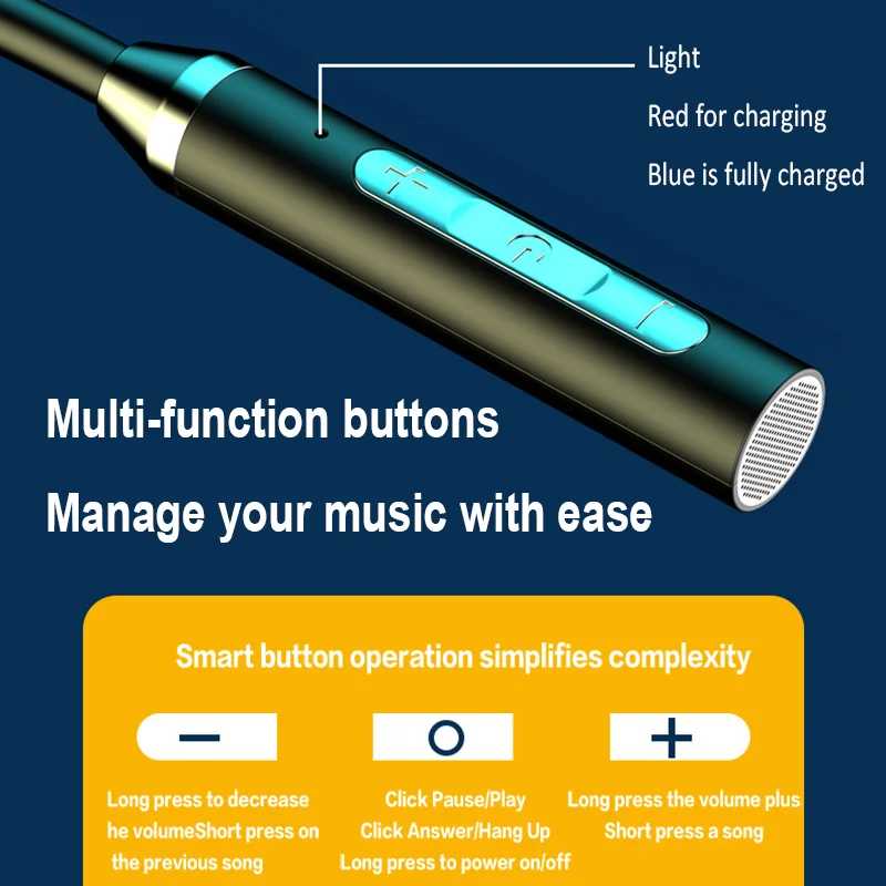 Фотография №5 товара Наушники Bluetooth с шейным ободом, беспроводные наушники, стереогарнитура HIFI Sport
