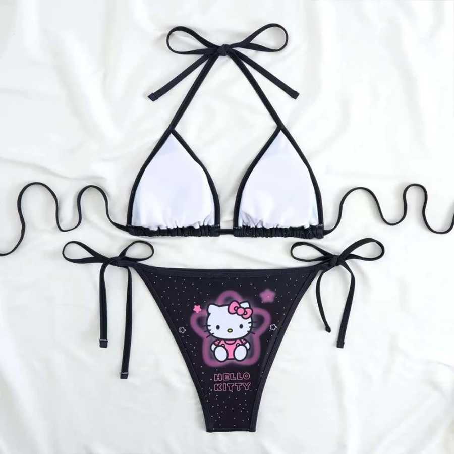 Фотография №1 товара Купальник Sanrio Kawaii Hello Kitty с бретельками, комплект бикини Y2K