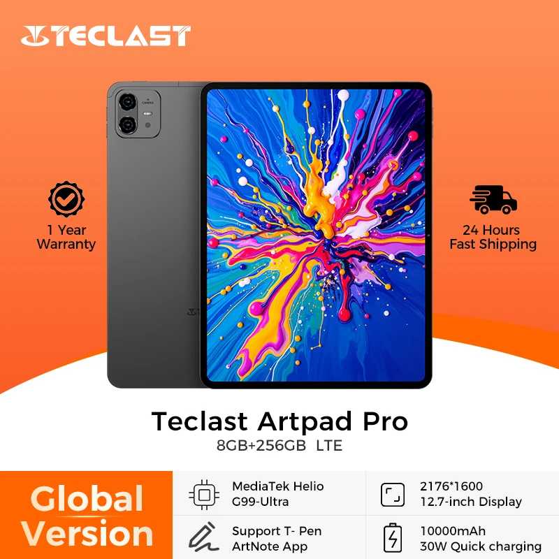 Teclast ArtPad Pro 12,7 дюйма, 2,2 тыс. UHD-дисплей, 20 ГБ ОЗУ (8 + 12 виртуальных) 256 ГБ ПЗУ Helio G99, 10000 мАч, 30 Вт, Android 15 Планшет Global LTE Планшеты