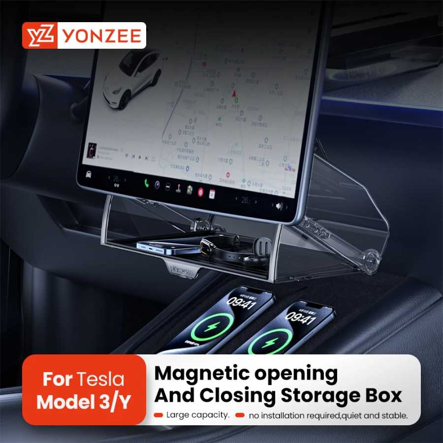 YZ Для Tesla Model 3/Y/YL Juniper 2021-2026: Органайзер-бокс для центрального экрана, коробка для хранения, держатель для салфеток Аксессуары для салона