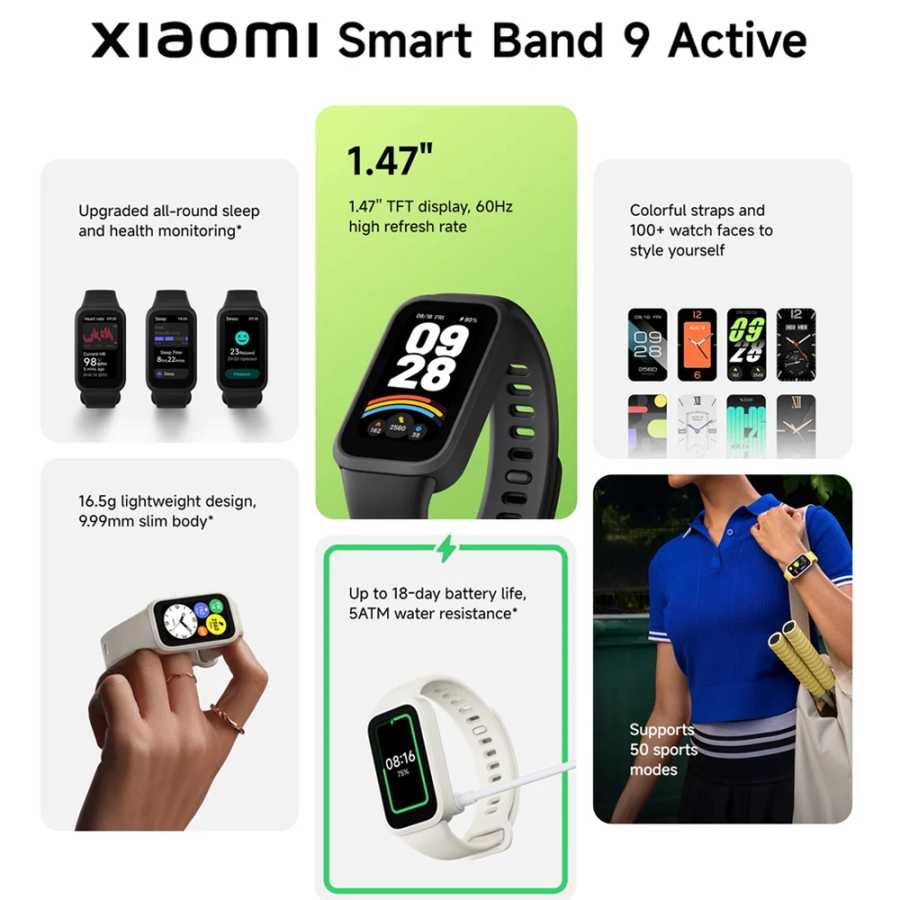 Фотография №2 товара Xiaomi Mi Band 9 Активная глобальная версия Смарт-браслет 9 цветов