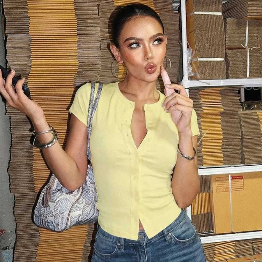 Фотография №4 товара Tuularose модная новая футболка женская повседневная однотонная облегающая кардиган с