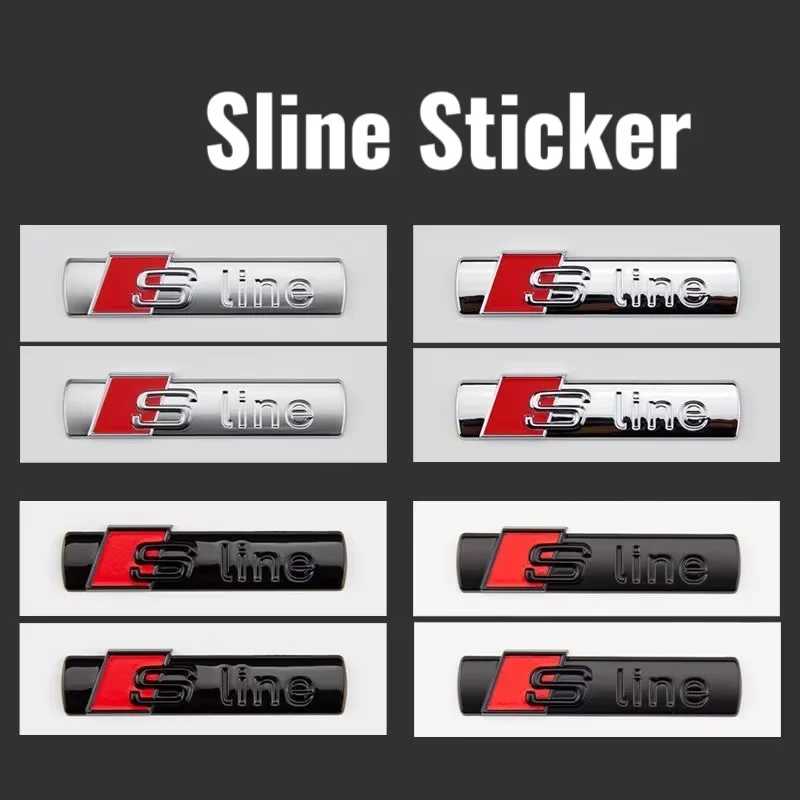 2 шт. 3D ABS Chrome Black Sline Logo SLine Emblem Автомобильный значок на крыло для A3 A4 A5 A6 A7 Q2 Q5 Q7 Q3 S Line Наклейка Accrssorie Аксессуары для салона