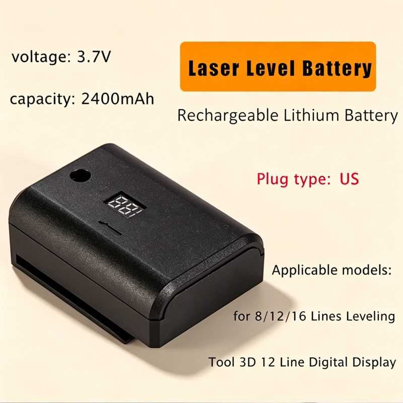 Литиевые аккумуляторы 3.7V 2400mAh для лазерных уровней (8/12/16 линий) и 3D 12-линейных цифровых уровней с дисплеем Аксессуары и запчасти