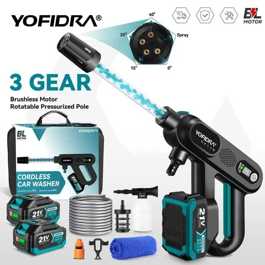 YOFIDRA 220Bar Бесщеточный пистолет для мойки автомобилей высокого давления, 3-скоростной электрический распылитель воды для аккумулятора Makita 21V Электрические инструменты