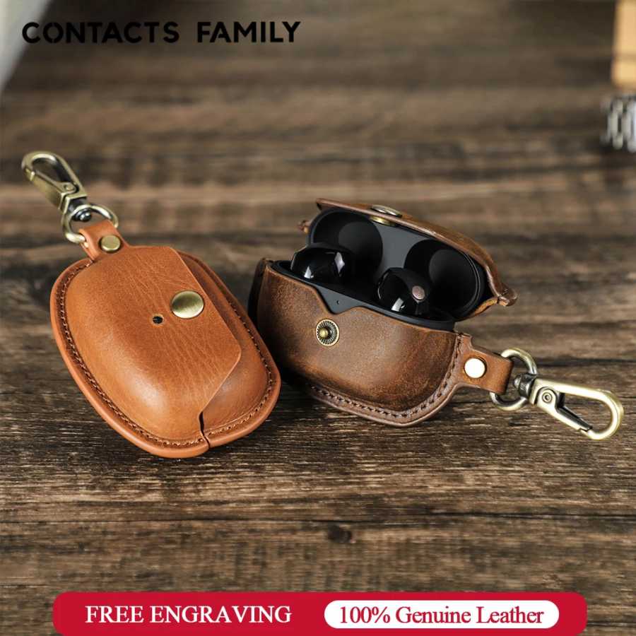Чехол CONTACT'S FAMILY из 100% натуральной коровьей кожи в стиле ретро для Sony WF 1000XM5, беспроводные наушники, защитные коробки для наушников Bluetooth Портативное аудио и видео