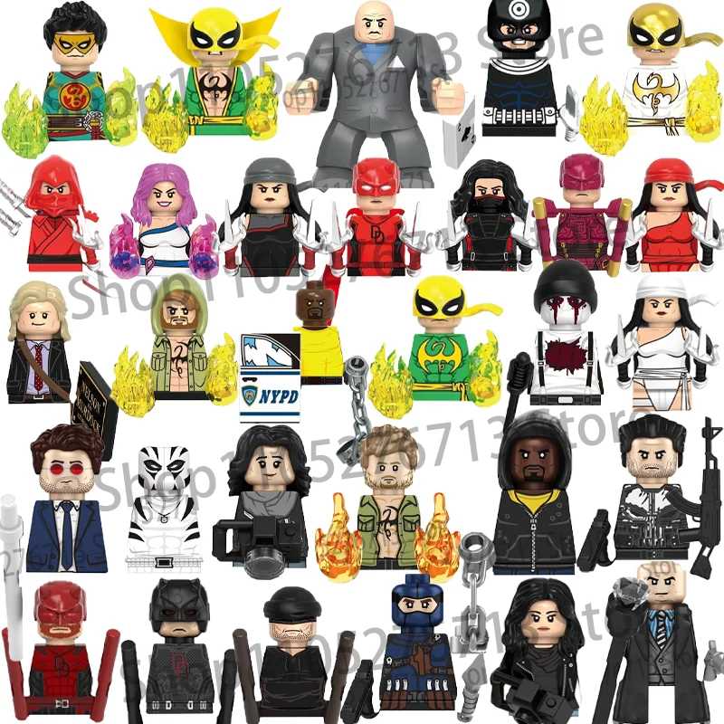 Конструкторы BEAST KINGDOM The Defenders: Дардевил, Панчер, Буллсай, Железный Кулак, Электра, Мьюз, Белый Тигр &mdash; игрушки для детей Конструкторы