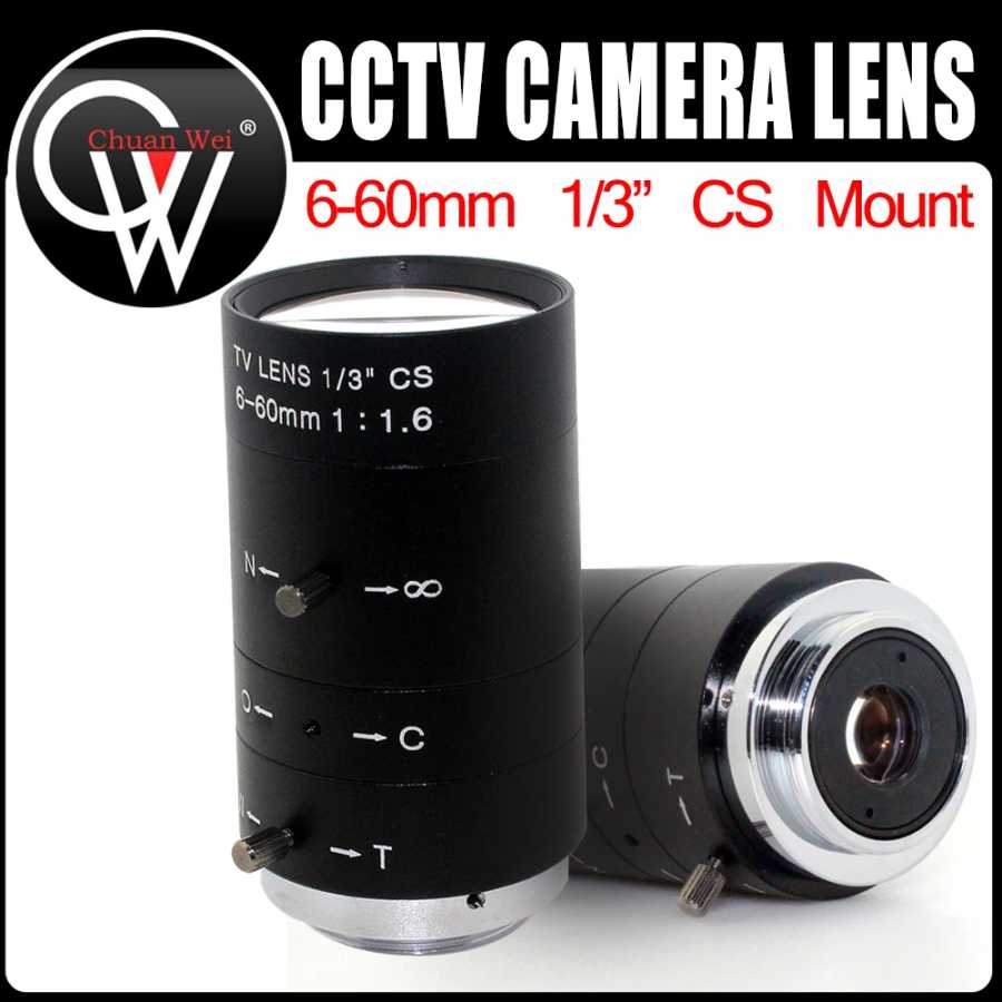3 МП объектив 6-60 мм 1/3" CS для систем видеонаблюдения, ИК F1.6, с ручным зумом и диафрагмой, CS-крепление, для IP-камер, CCD-камер, BOX-камер, USB-камер Видеонаблюдение