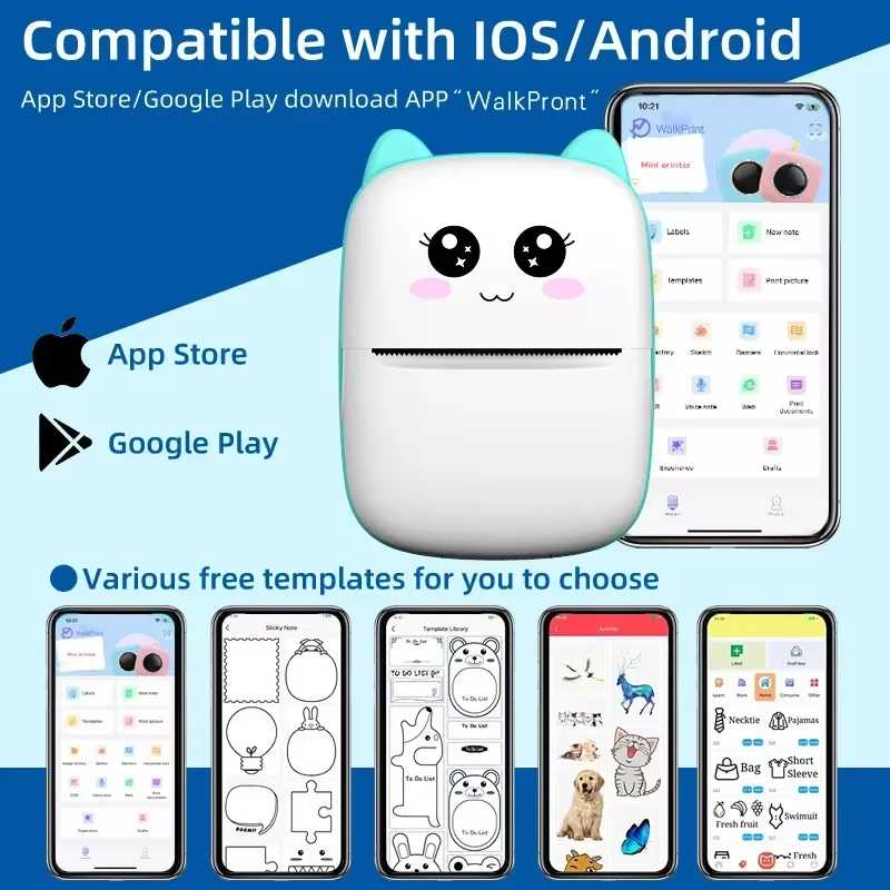 Фотография №4 товара Новый портативный мини-принтер, беспроводной Bluetooth, Android iOS, мобильные фототермопринтеры, бирки,