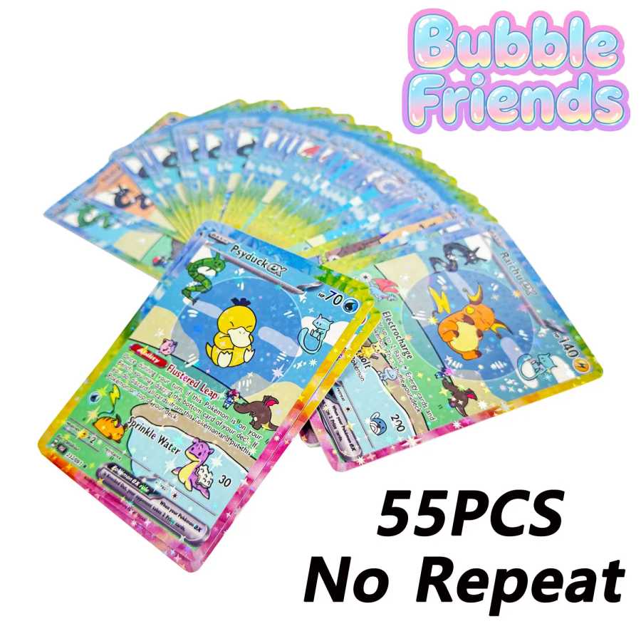 Блестящие голографические коллекционные карты Pokemon My Bubble Friends (55 шт.) для самостоятельного изготовления открыток, классическая аниме-версия: Эвиви, Чаризард Хобби и коллекционирование