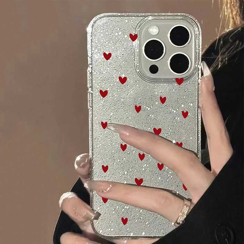Модный прозрачный чехол из ТПУ с блестящим красным сердечком для iPhone 17 16 Pro Max 15 14 13 12 11 XS X XR 16E 7 8 Plus Cover Чехлы и чехлы для мобильных телефонов