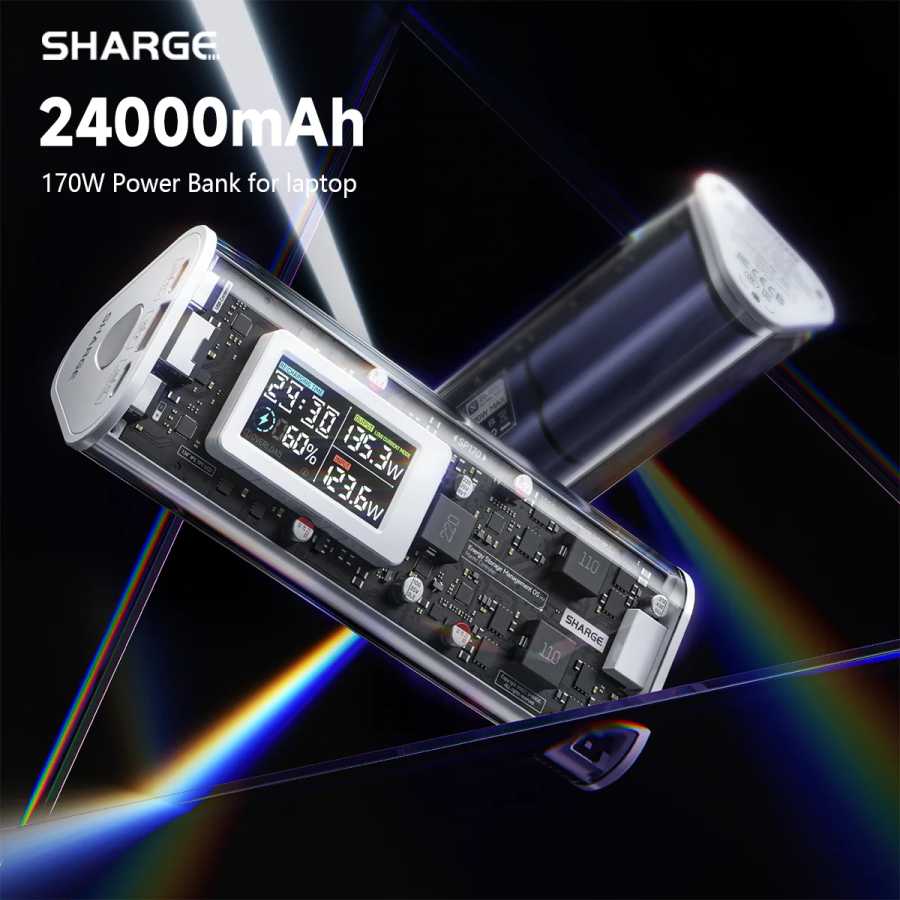 SHARGE Shargeek170W Внешний аккумулятор 170 Вт 24 000 мАч Портативное зарядное устройство со Smart Display 3-портовый портативный аккумулятор для телефона MacBook Pro Аксессуары для мобильных телефонов