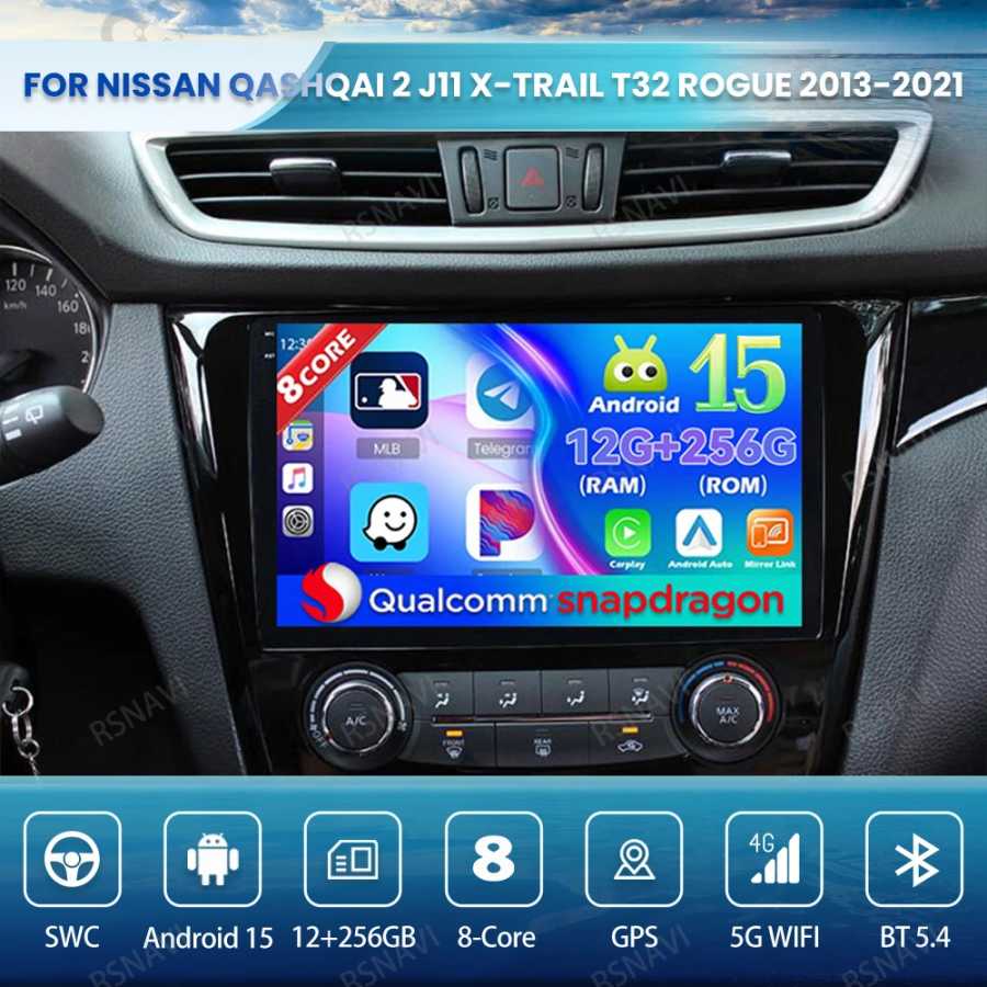 Автомобильное радио Android 15, для Nissan Qashqai 2 J11 X-Trail T32 Rogue 2013-2021 QLED BT GPS DSP 4G LTE, авторадио, навигация 5G WIFI Автоэлектроника
