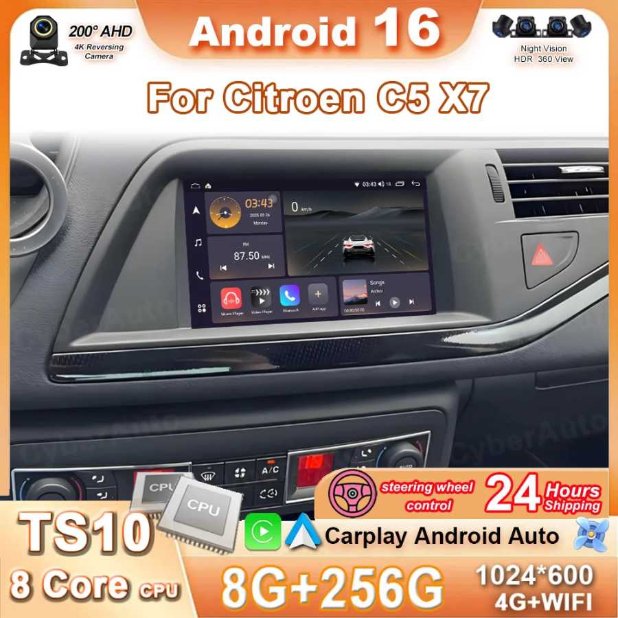 Автомобильный радиоприемник Carplay Android Auto для Citroen C5 X7, мультимедийный видеоплеер, сенсорный экран, навигация, GPS, авто стерео, 4G + WIFI, без 2DIN Автоэлектроника