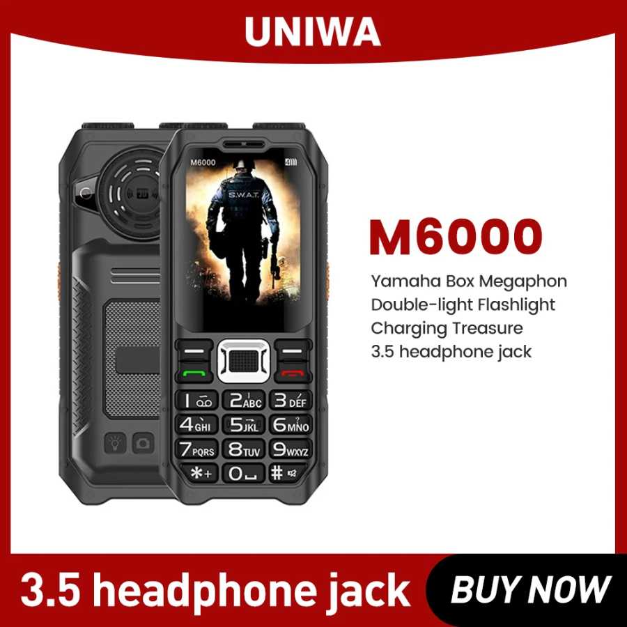 UNIWA M6000 2G Функция телефона Power Bank 2,3-дюймовый FM-радио MP3 Запись голоса Факел Дешевый мобильный телефон Английские клавиши Кнопка мобильного телефона Мобильные телефоны