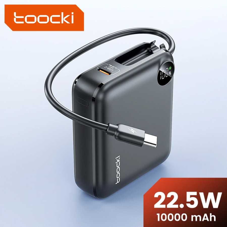 Портативный внешний аккумулятор Toocki, встроенный кабель USB C, 10000/20000 мАч, PD, 22,5 Вт, внешний аккумулятор с быстрой зарядкой для iPhone 16, 15, 14, 13, Samsung Аксессуары для мобильных телефонов