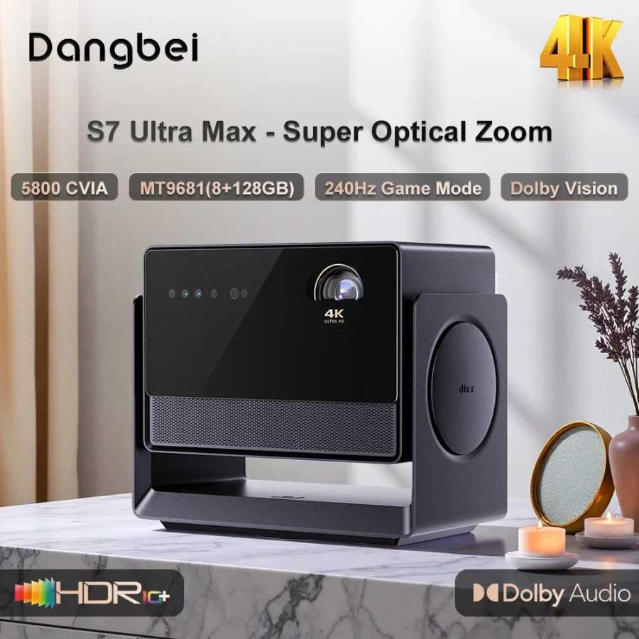 Проектор Dangbei S7 Ultra Max для дома, 4K, новый, с трехцветным лазером, Wi-Fi 5G, оптическим зумом, 5800 люмен, с Dolby Vision и переменной диафрагмой ТВ, аудио- и видеотехника
