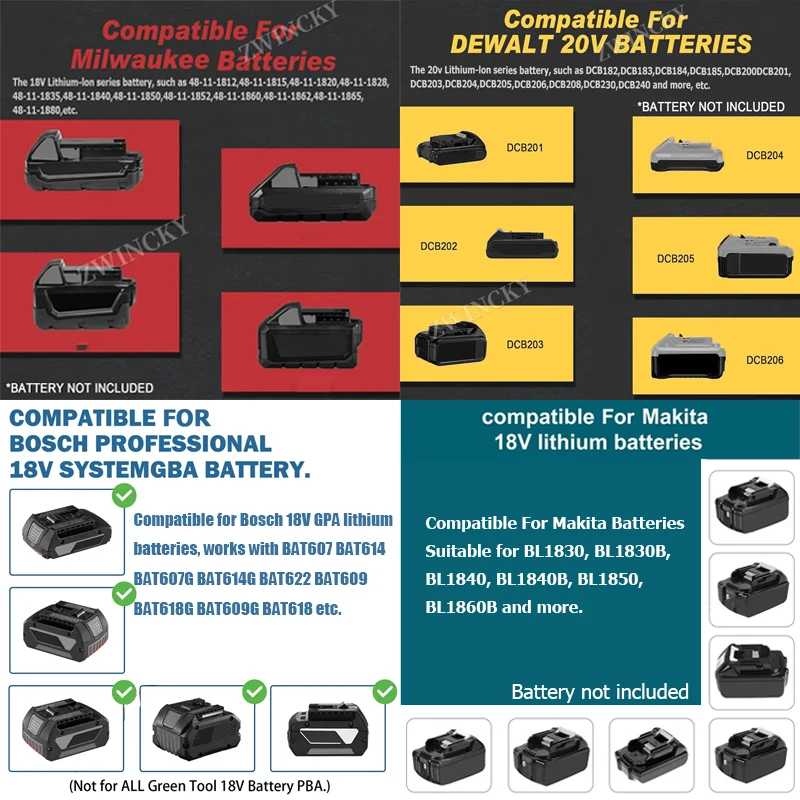 Фотография №1 товара Кабели для запуска двигателей Makita/Dewalt/Milwaukee/Bosch с литий-ионными аккумуляторами 18В, адаптер